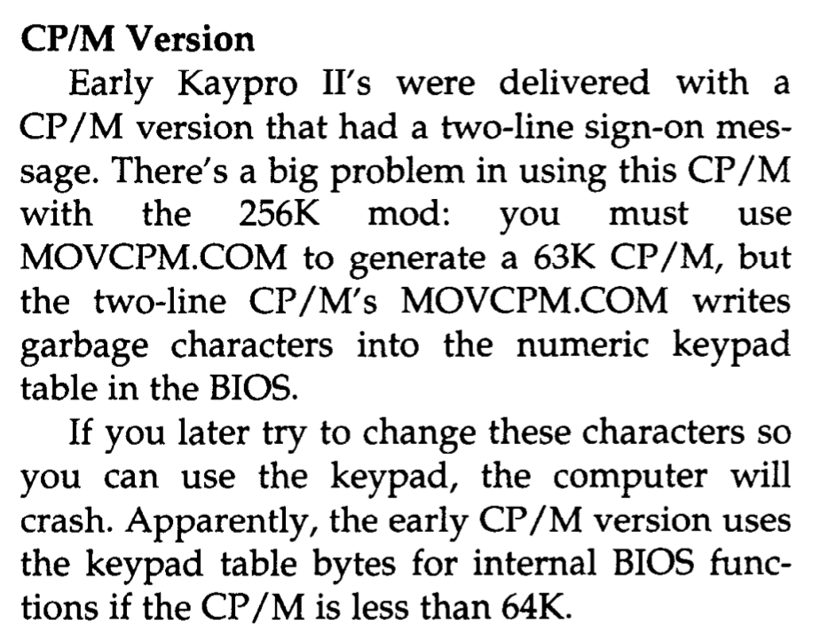 Kaypro II CP/M sign-on