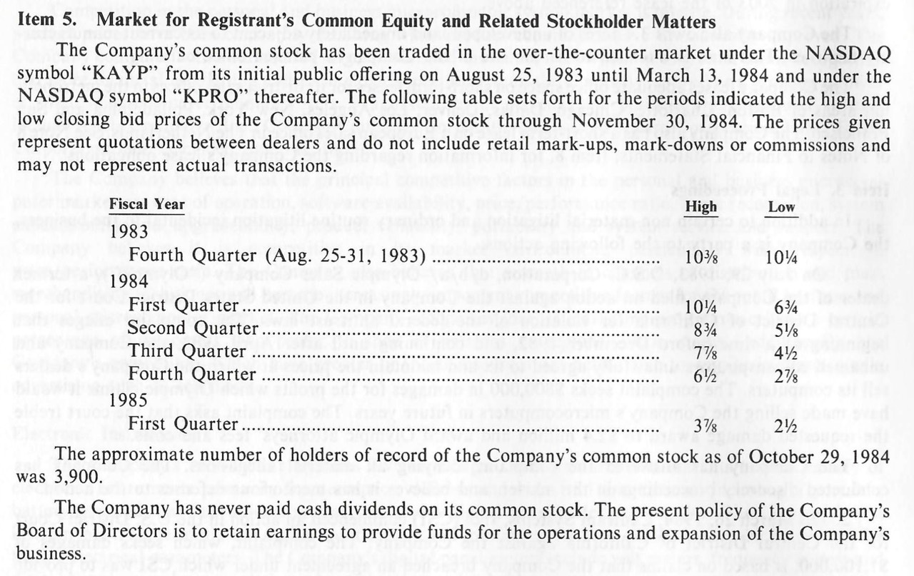 Kaypro Corporation - Common stock