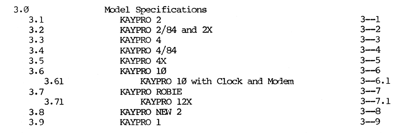 Kaypro Model Specifications