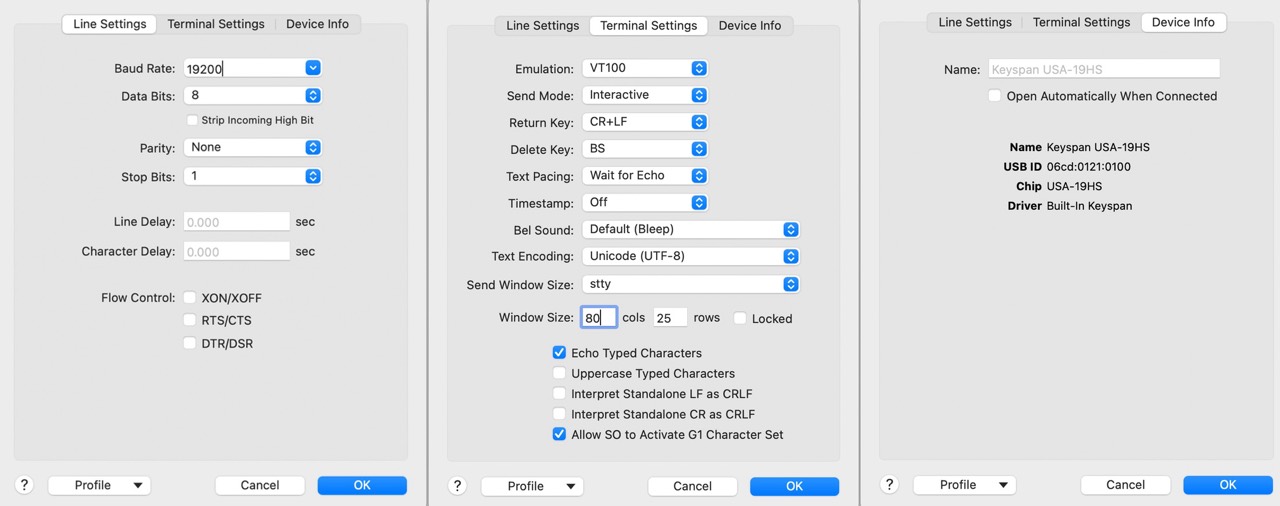 Serial terminal settings